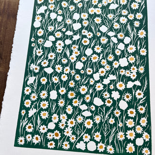 Hand Block Printed Meadow with Watercolors - No. 5716