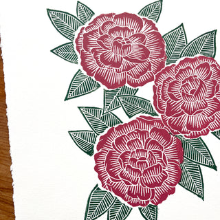 Hand Block Printed Peony Art Print - No. 5717