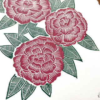 Hand Block Printed Peony Art Print - No. 5717