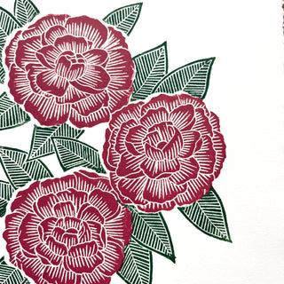 Hand Block Printed Peony Art Print - No. 5717