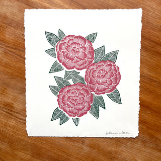 Hand Block Printed Peony Art Print - No. 5718