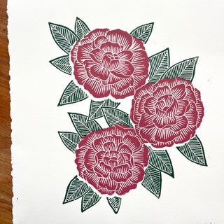 Hand Block Printed Peony Art Print - No. 5718