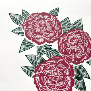Hand Block Printed Peony Art Print - No. 5718