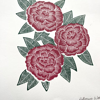 Hand Block Printed Peony Art Print - No. 5718