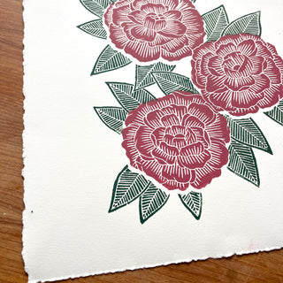 Hand Block Printed Peony Art Print - No. 5718