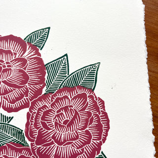 Hand Block Printed Peony Art Print - No. 5718
