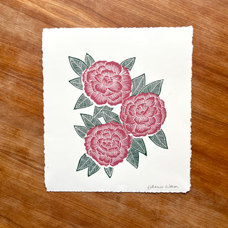 Hand Block Printed Peony Art Print - No. 5718