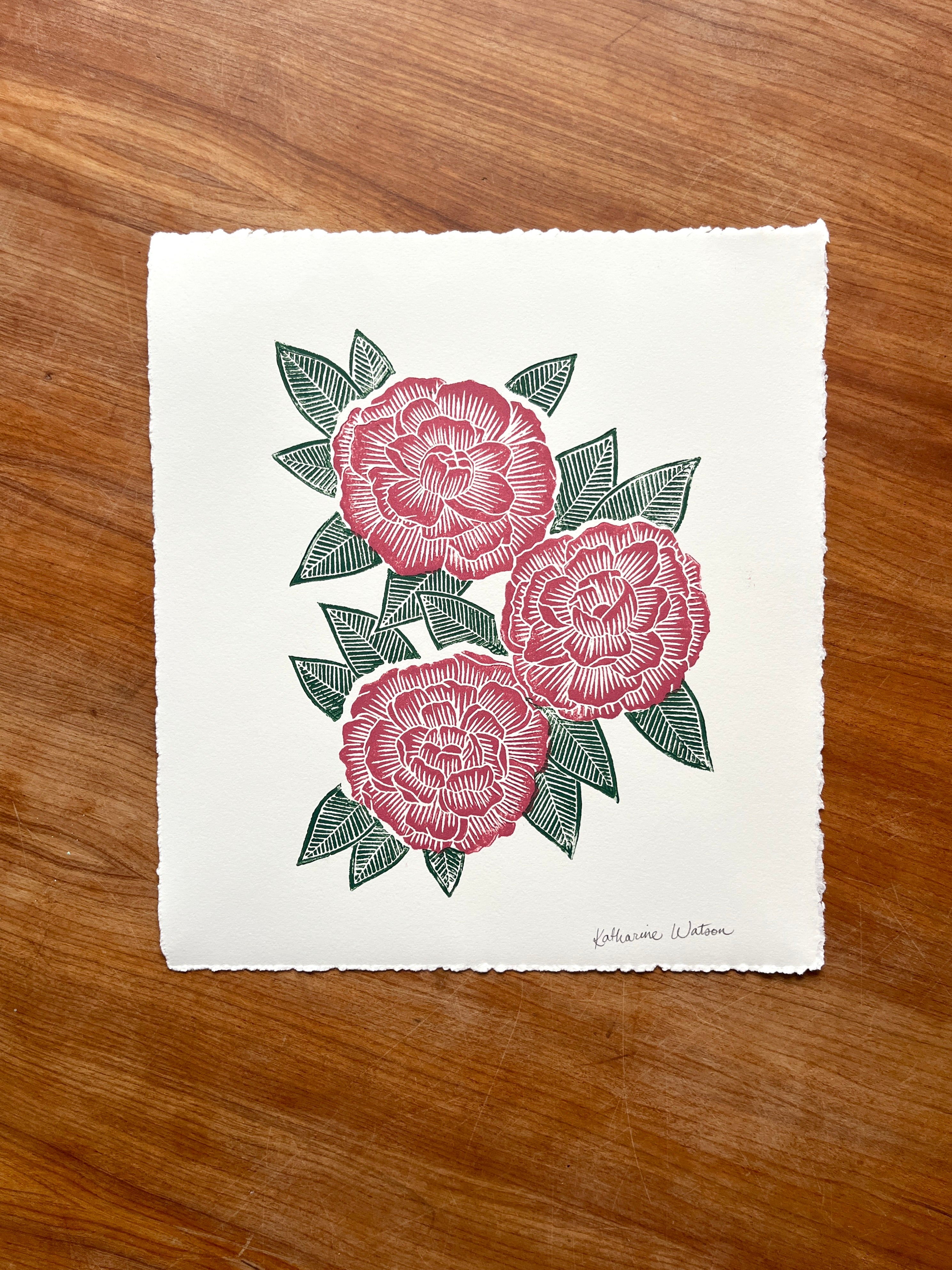 アート　PRETTY GREEN Prints 「Pocket Full」 Hand Block Printed Peony Art Print - No. 5719 – Katharine Watson Shop