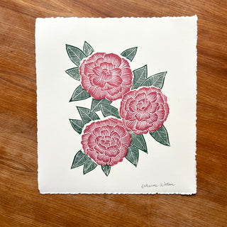 Hand Block Printed Peony Art Print - No. 5719