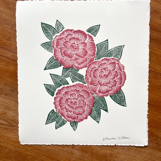 Hand Block Printed Peony Art Print - No. 5719