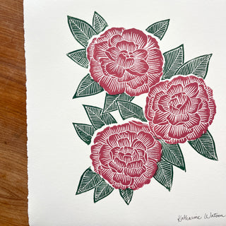 Hand Block Printed Peony Art Print - No. 5719