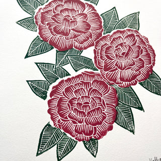 Hand Block Printed Peony Art Print - No. 5719