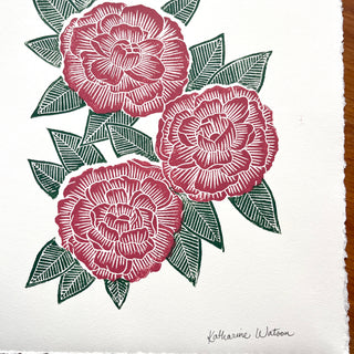 Hand Block Printed Peony Art Print - No. 5719