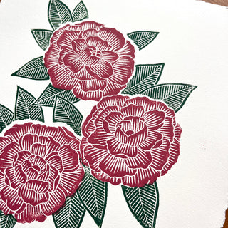 Hand Block Printed Peony Art Print - No. 5719