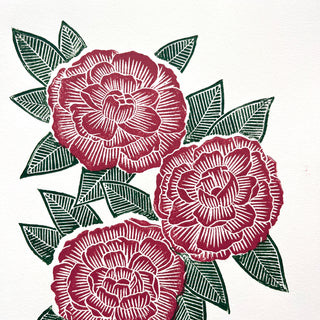 Hand Block Printed Peony Art Print - No. 5719