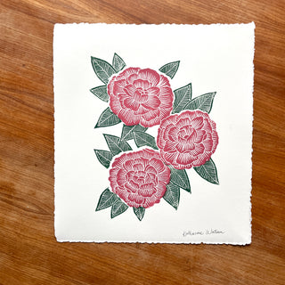 Hand Block Printed Peony Art Print - No. 5719