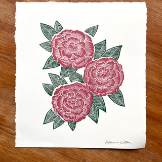 Hand Block Printed Peony Art Print - No. 5720