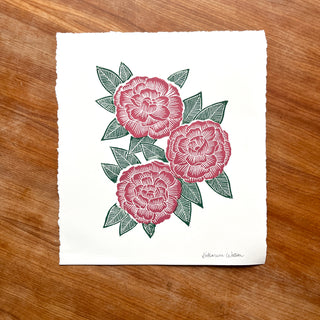 Hand Block Printed Peony Art Print - No. 5720