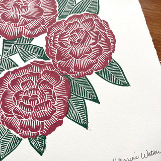Hand Block Printed Peony Art Print - No. 5720