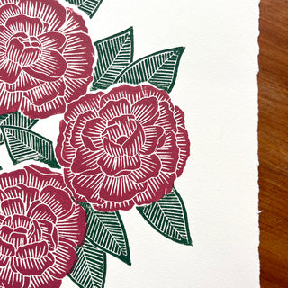 Hand Block Printed Peony Art Print - No. 5720