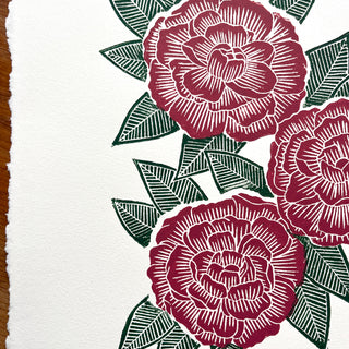 Hand Block Printed Peony Art Print - No. 5720