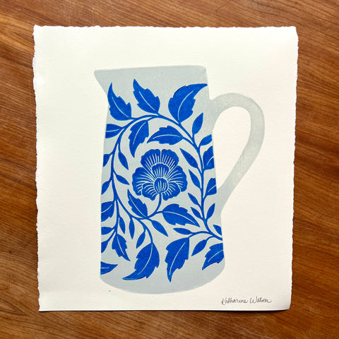 Hand Block Printed Pitcher Art Print - No. 5721