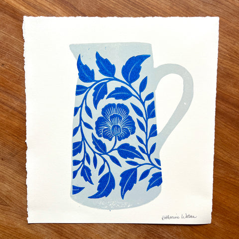 Hand Block Printed Pitcher Art Print - No. 5722