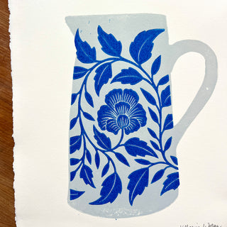 Hand Block Printed Pitcher Art Print - No. 5722