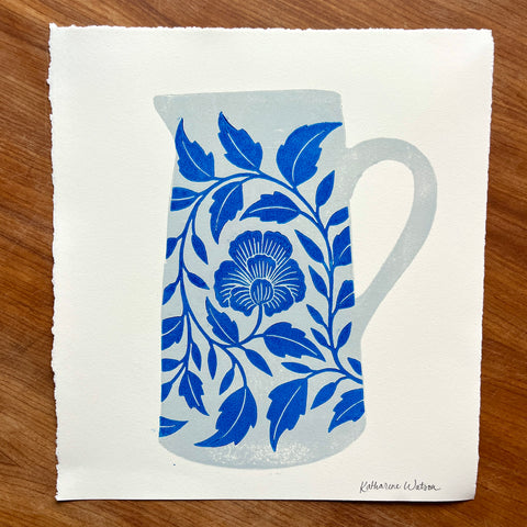 Hand Block Printed Pitcher Art Print - No. 5723