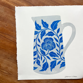 Hand Block Printed Pitcher Art Print - No. 5723