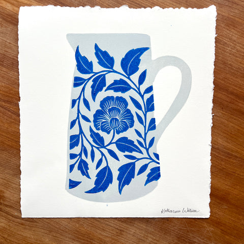 Hand Block Printed Pitcher Art Print - No. 5725