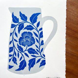 Hand Block Printed Pitcher Art Print - No. 5725