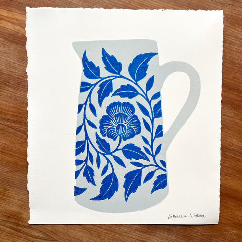 Hand Block Printed Pitcher Art Print - No. 5726