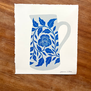 Hand Block Printed Pitcher Art Print - No. 5726