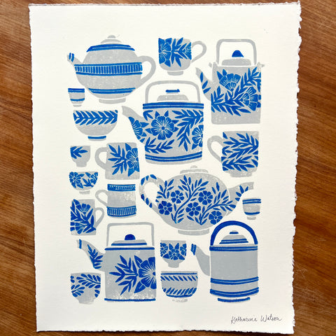 Hand Block Printed Tea Set Art Print - No. 5728
