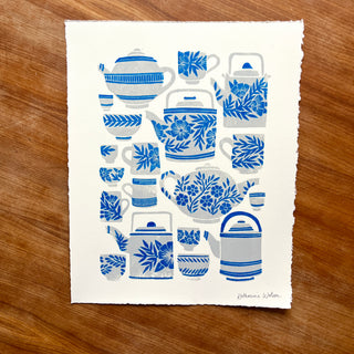 Hand Block Printed Tea Set Art Print - No. 5727