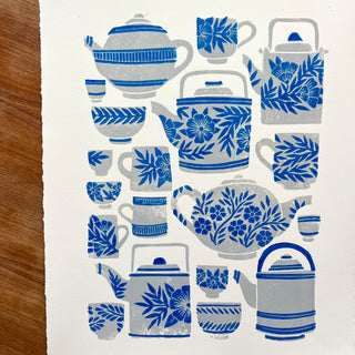 Hand Block Printed Tea Set Art Print - No. 5728