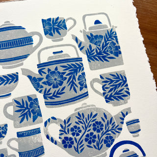Hand Block Printed Tea Set Art Print - No. 5728