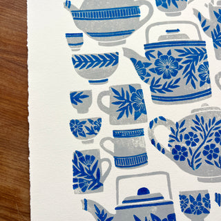 Hand Block Printed Tea Set Art Print - No. 5728