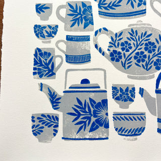 Hand Block Printed Tea Set Art Print - No. 5728