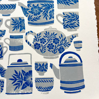 Hand Block Printed Tea Set Art Print - No. 5728