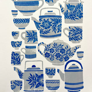 Hand Block Printed Tea Set Art Print - No. 5728