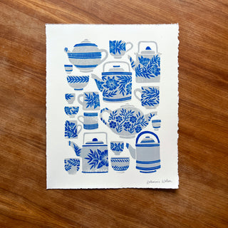 Hand Block Printed Tea Set Art Print - No. 5728