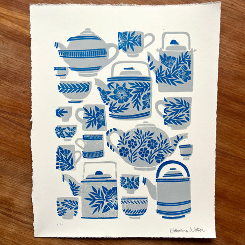 Hand Block Printed Tea Set Art Print - No. 5729