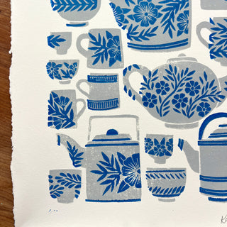 Hand Block Printed Tea Set Art Print - No. 5729