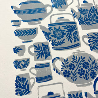 Hand Block Printed Tea Set Art Print - No. 5729