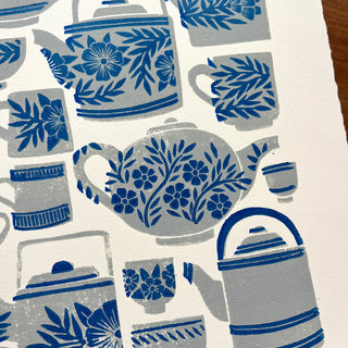 Hand Block Printed Tea Set Art Print - No. 5729