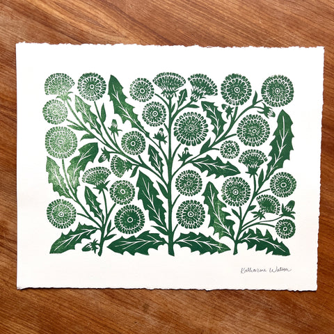 Hand Block Printed Dandelion Art Print - No. 5732