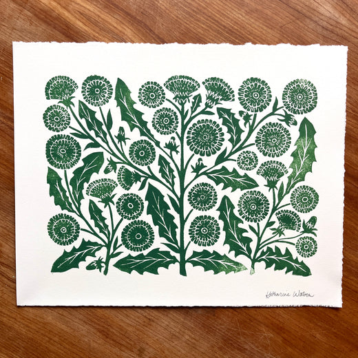 Hand Block Printed Dandelion Art Print - No. 5734