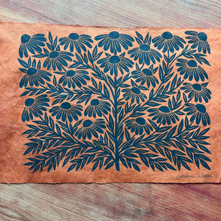 Hand Block Printed Rudbeckia Art Print - No. 5736